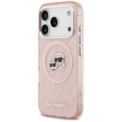 Karl Lagerfeld -kotelo, Magsafe IML -kimallekotelo, metallinen kamerakehys ja napit, Karlin ja Choupetten p&auml;&auml;t KL:n toistuvassa logossa, iPhone 17 Pro, pinkki
