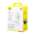 Baseus Palm Fast Charger Wall Charger 30W USB-C USB-A EU Moon White