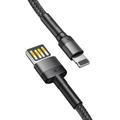 Baseus Cafule USB-Lightning-kaapeli 1,0 m 2,4A harmaanmusta kaksipuolinen USB