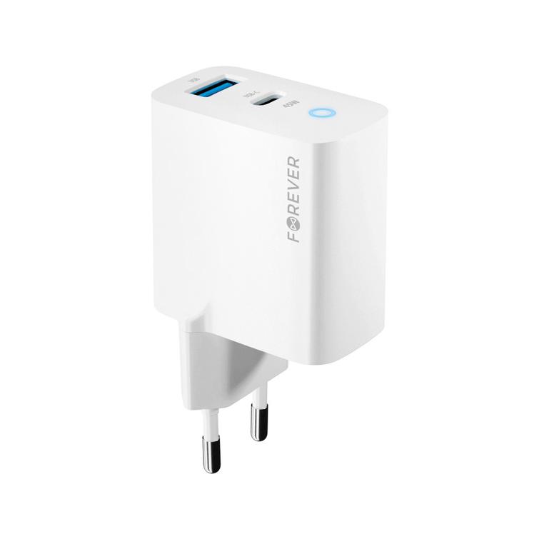 Forever TC-06-45AC GaN PD QC charger 1x USB-C 1x USB 45W white