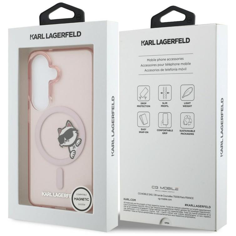 Karl Lagerfeld case IML Peekaboo Choupette MagSafe for Samsung Galaxy S26 pink