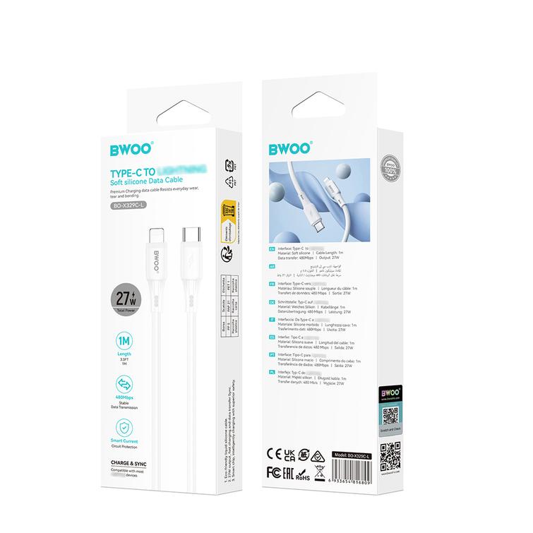 BWOO silikonikaapeli X329CL 27W USB-C - Lightning 1m valkoinen