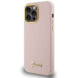 Guess iPhone 15 Pro 6,1" suojakuori GUHCP15LSMBSLP pinkki HC SILICONE SCRIPT METAL LOGO & FRAME