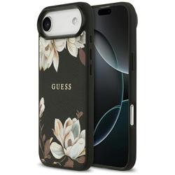 Guess Grained Flowers Classic Logo MagSafe -suojakuori iPhone Airille, musta