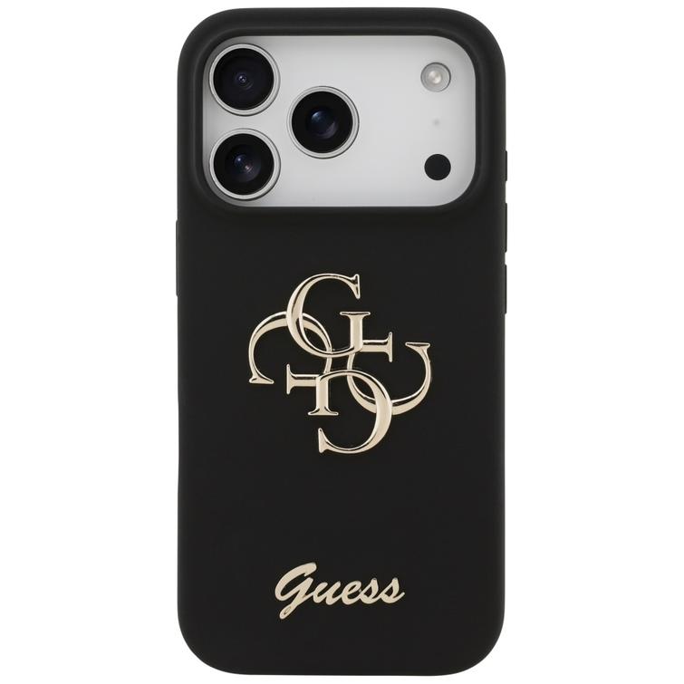 Guess Silicone Big 4G Script -suojakuori iPhone 17 Prolle, musta