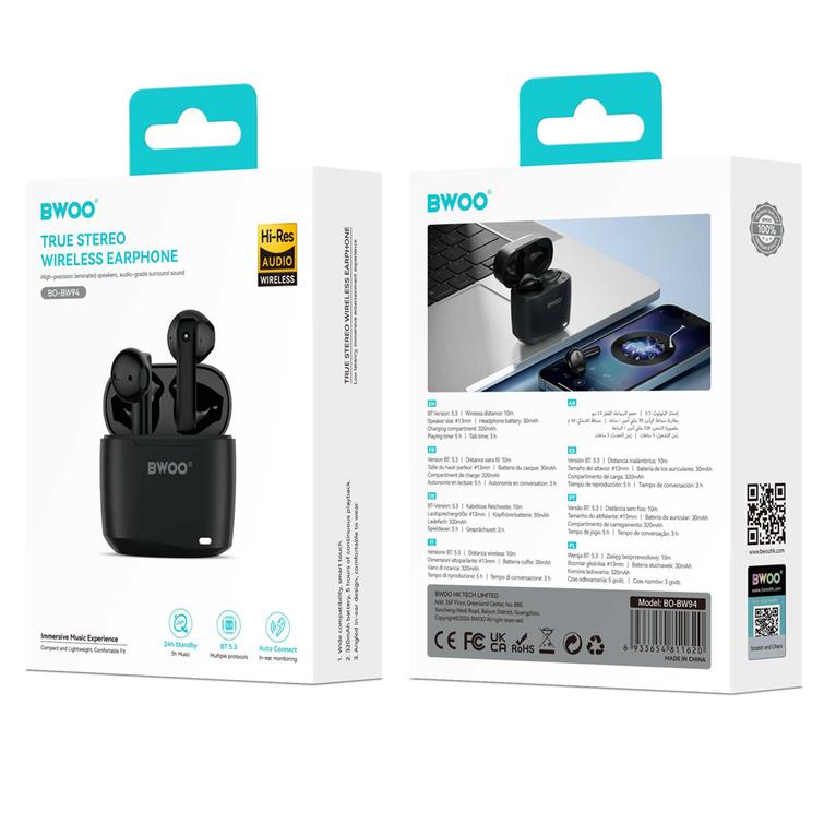 BWOO wireless TWS earphones BW94-BK black