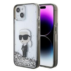Karl Lagerfeld iPhone 15 6,1" -puhelimen suojakuori KLHCP15SLKKNSK l&auml;pin&auml;kyv&auml; kovakuori Liquid Glitter Ikonik