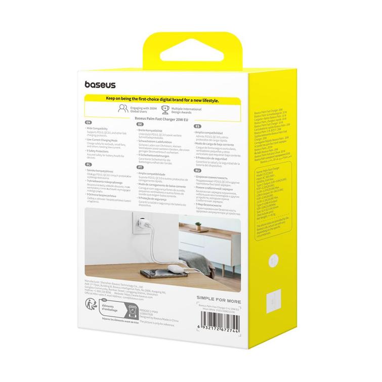 Baseus Palm -pikalaturi 1C 20W USB-C USB Kuunvalkoinen