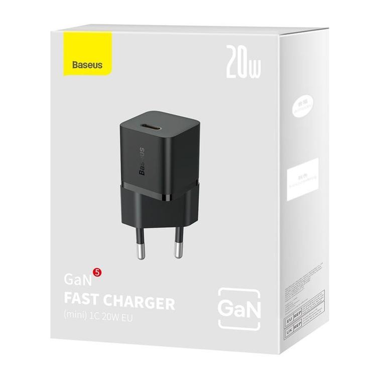 Baseus-sein&auml;laturi GaN5 Mini PD 20W 1x USB-C musta
