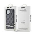 DKNY iPhone 15 Plus 6,7" -puhelimen suojakuori DKHCP15MPCPTSSK, musta, HC PU -ruutukuvio ja painetut raidat.