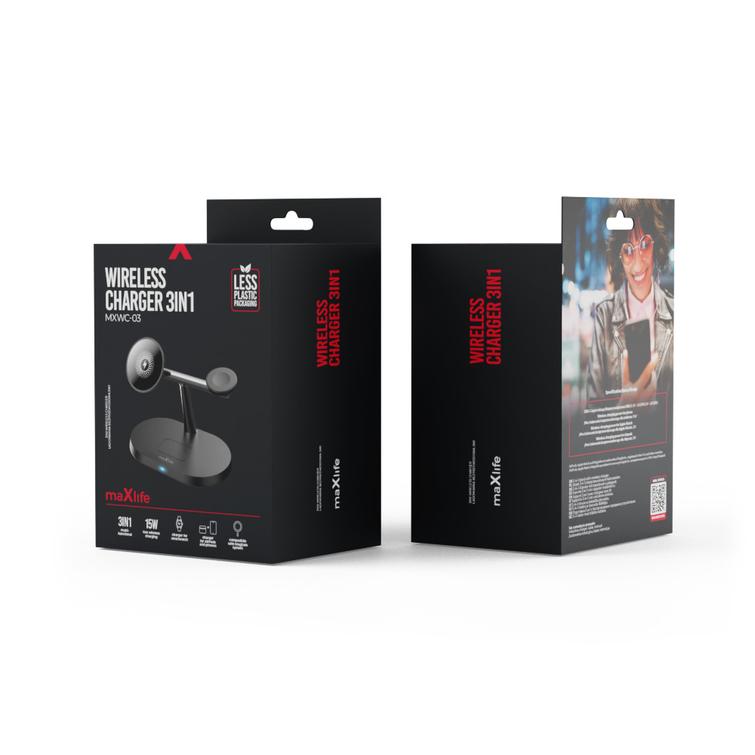 Maxlife MXWC-03 magneettinen langaton laturi 15W musta 3in1