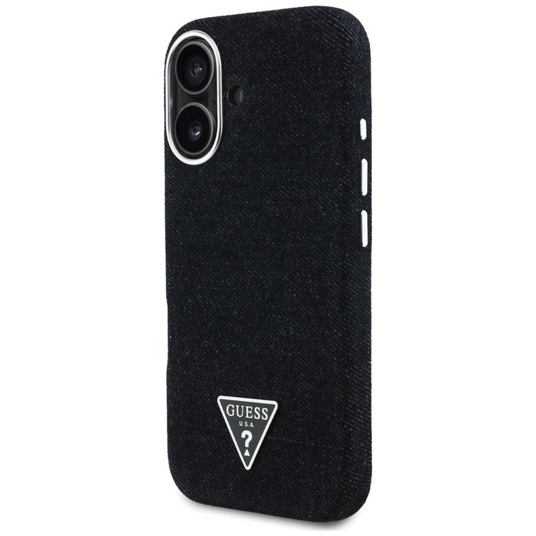 Guess HC MagSafe FW Denim Triangle Logo -kotelo iPhone 16 -puhelimelle, musta