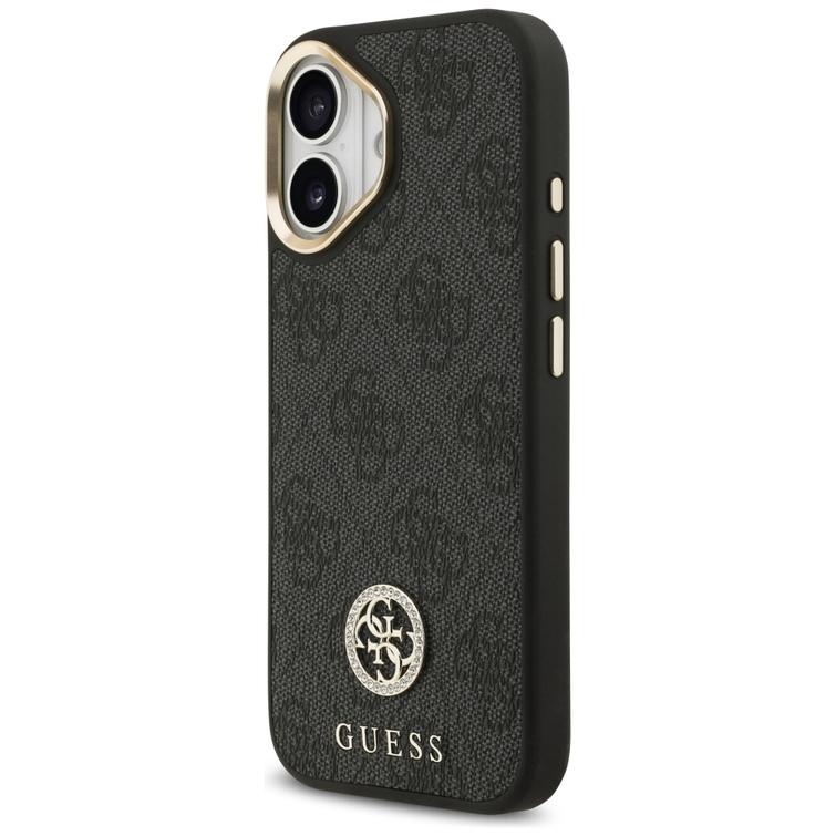 Guess 4G Strass Logo & Big Strap Metal Buttons MagSafe -kotelo iPhone 17:lle, musta