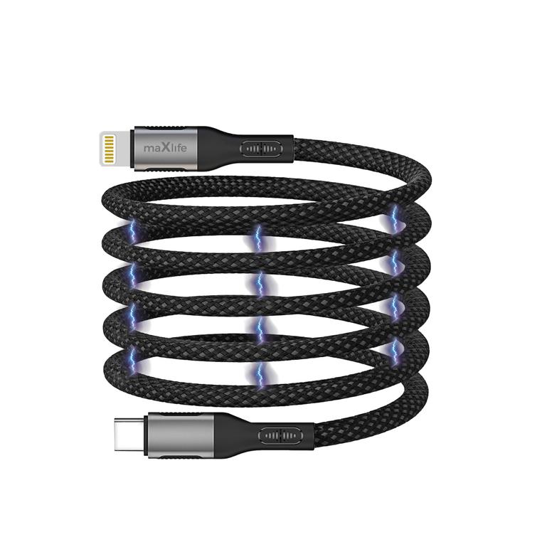 Maxlife MXUC-11 magneettikaapeli USB-C - Lightning 1,0 m 27W musta nailon