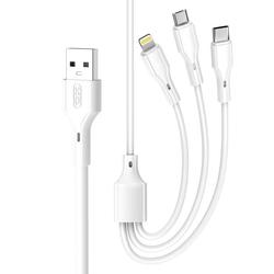 XO kaapeli NB230 3w1 USB - Lightning + USB-C + microUSB 1,0m 2,4A valkoinen