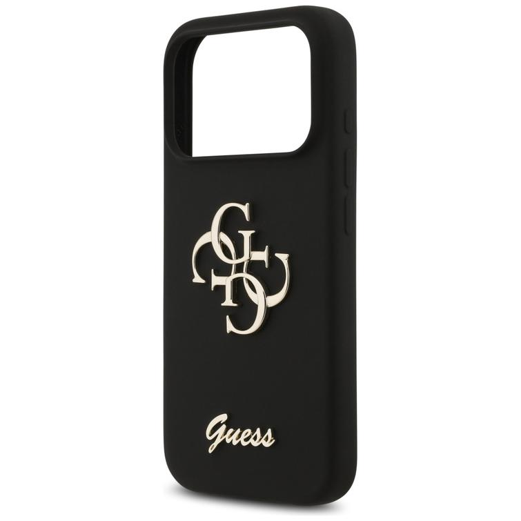 Guess Silicone Big 4G Script -suojakuori iPhone 17 Prolle, musta