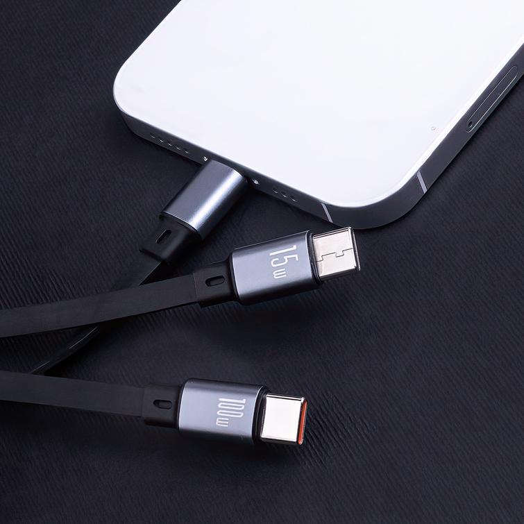 Forever 3in1 -kaapeli USB - Lightning + 2x USB-C 1,2 m 100W musta