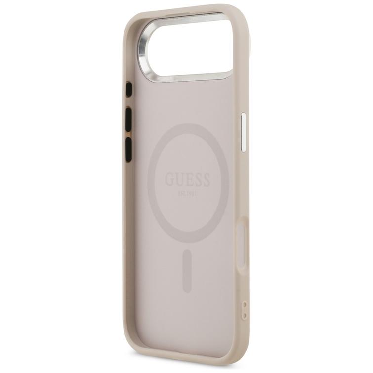 Guess Case Magsafe PU -nahkakotelo kolmiologolla, hopeanv&auml;rinen metallinen kamerakehys iPhone 17 Airille, pinkki