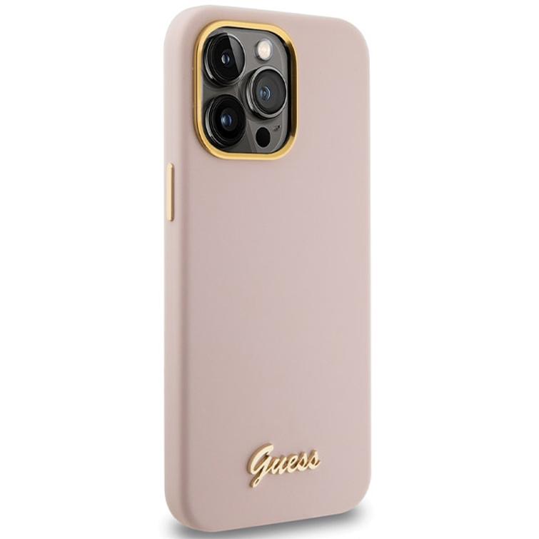 Guess iPhone 15 Pro 6,1" suojakuori GUHCP15LSMBSLP pinkki HC SILICONE SCRIPT METAL LOGO & FRAME