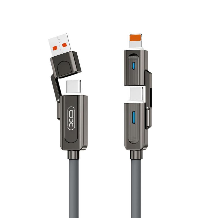 XO-kaapeli NB275 4w1 USB-C - Lightning + USB - USB-C 60W 1,0m szary