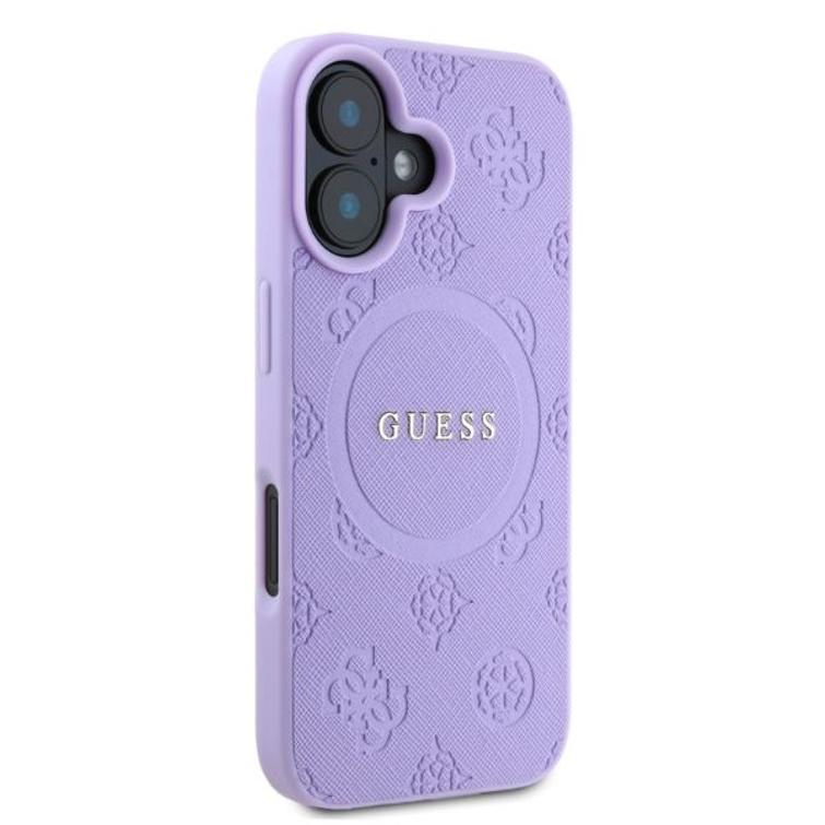 Guess iPhone 16 6,1" -puhelimen kuoret, violetit, GUHMP16SPSAPSMEU, Saffiano Peony Classic Logo -mallin kovakuori, MagSafe