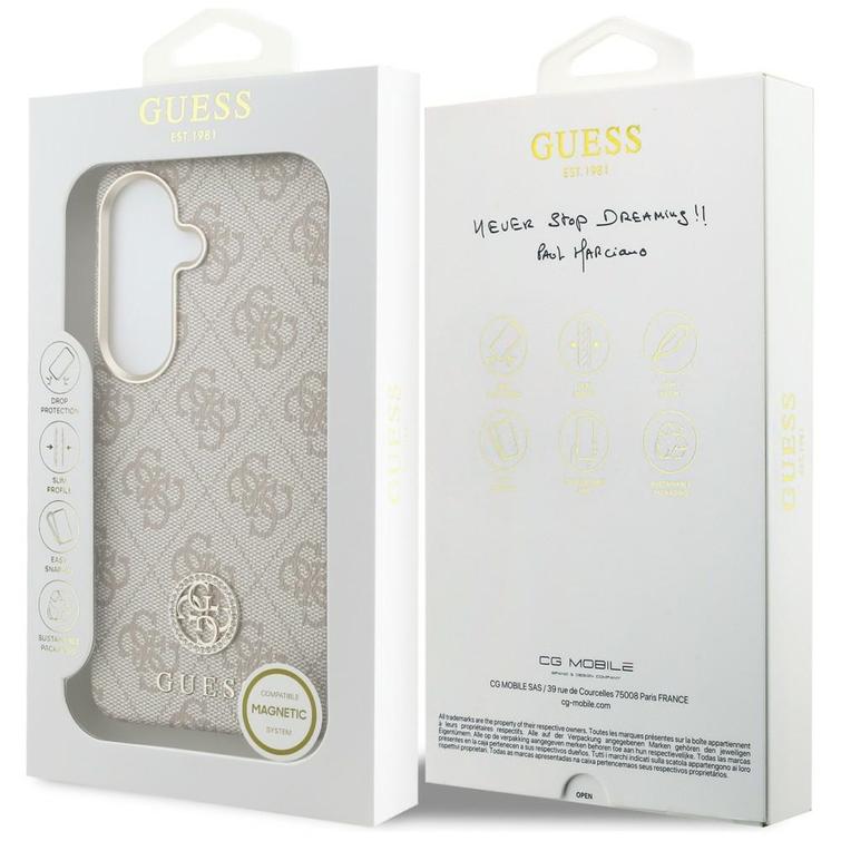 Guess case 4G Rhinestone Round Logo MagSafe for Samsung Galaxy S26 pink