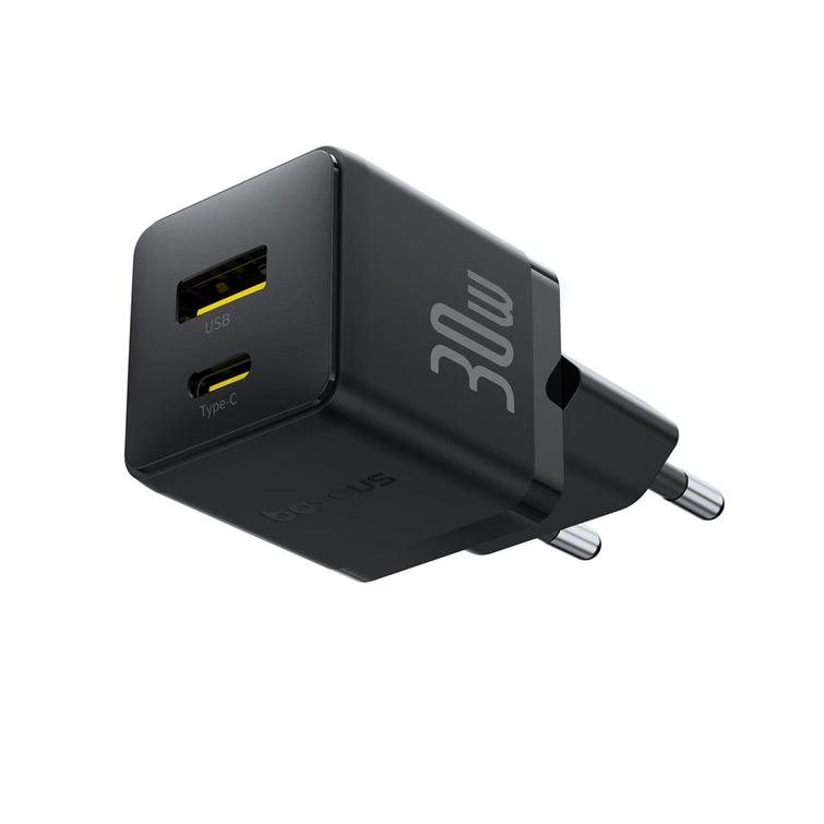 Baseus Palm Fast Charger Wall Charger 30W USB-C USB-A EU Cluster Black