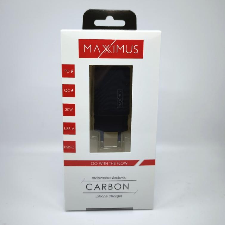 WALL CHARGER MX CARBON 30W PD+QC USB-A+C BLACK