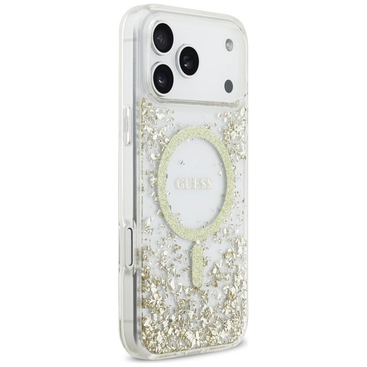 Guessin hartsipohjainen glitter-magneettisuojakuori iPhone 17 Pro Maxille złoty