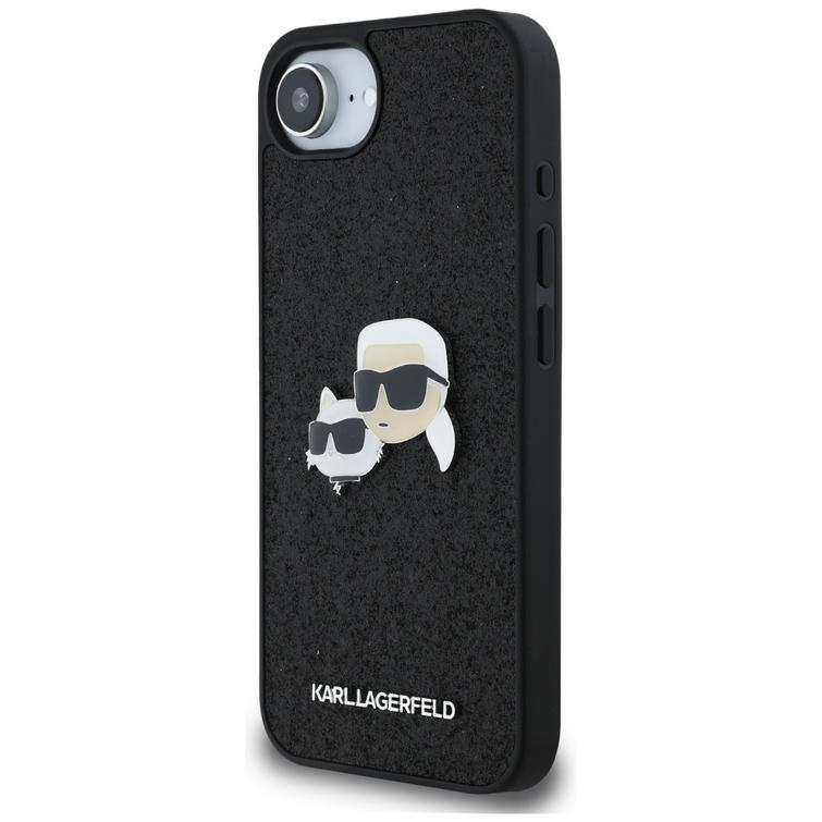 Karl Lagerfeld HC Fixed Glitter K&C Heads Logo Metal Pin -suojakuori iPhone 16e:lle, musta