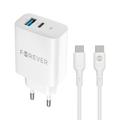 Forever TC-07-30AC PD QC laturi 1x USB-C 1x USB 30W valkoinen + USB-C - USB-C kaapeli 60W