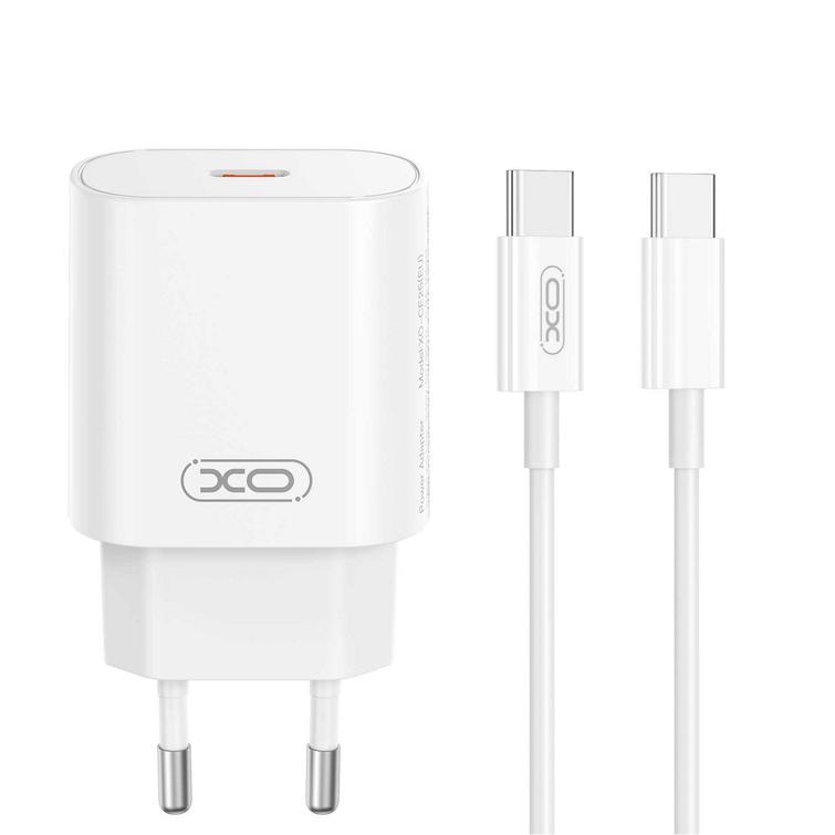 XO-seinälaturi CE25 PD 25W 1x USB-C valkoinen + USB-C-kaapeli - USB-C