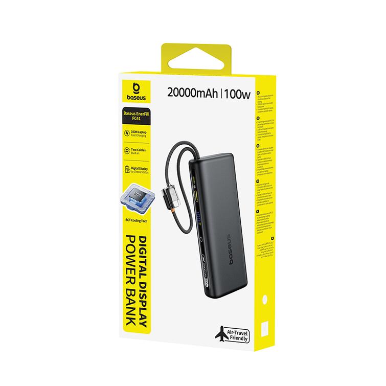 Baseus digital display power bank with dual built-in usb-c cables 20000mAh 100W Cosmic Black