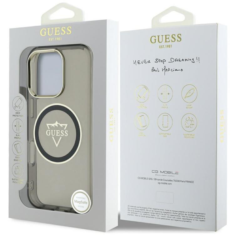 Guess Hardcase MagSafe IML Metal Mountain Logo -suojakuori iPhone 16 Pro 6,3":lle, musta