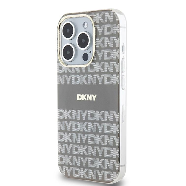 DKNY iPhone 15 Pro Max 6,7" -puhelimen suojakuori DKHMP15XHRHSEE, musta. HC Magsafe -suojakuori, toistuva kuvio ja raidat.