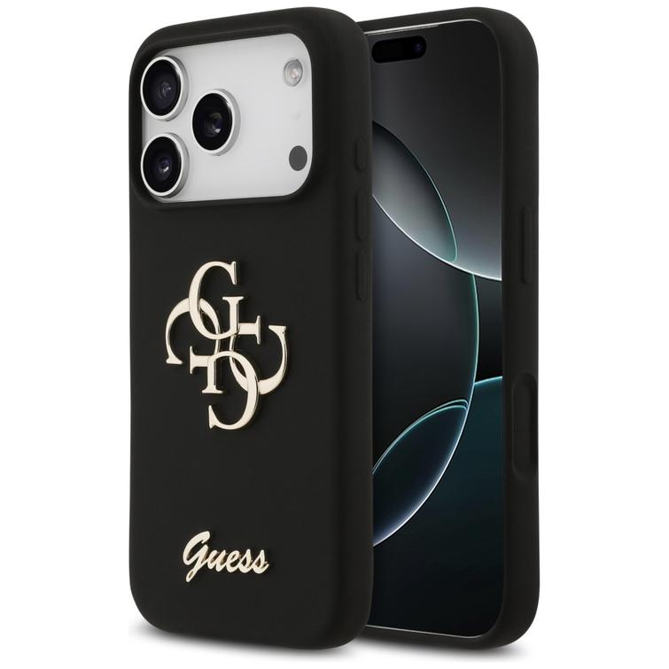 Guess Silicone Big 4G Script -suojakuori iPhone 17 Prolle, musta