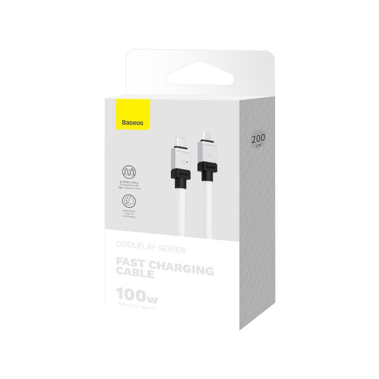 Baseus-kaapeli CoolPlay USB-C - USB-C 2m 100W valkoinen