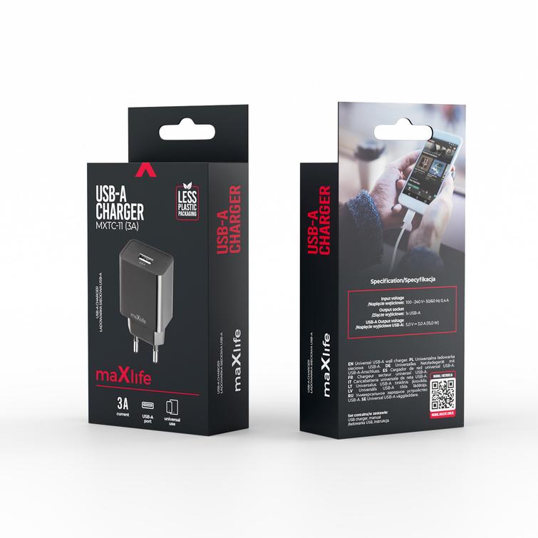 Maxlife MXTC-11 laturi 1x USB-A 3A musta