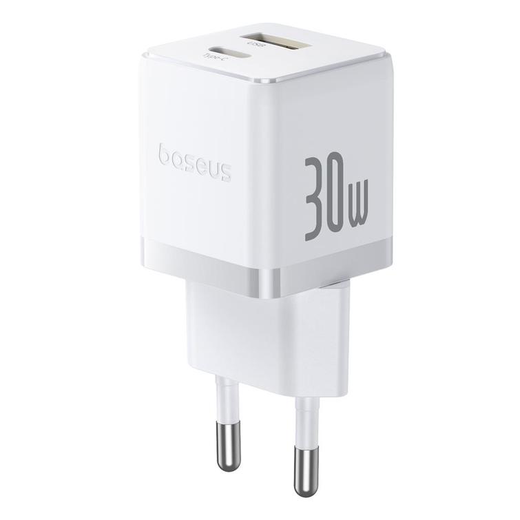 Baseus Palm Fast Charger Wall Charger 30W USB-C USB-A EU Moon White