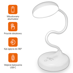 Langaton LED-p&ouml;yt&auml;valaisin 6W, 3000/4500/6000K, kosketusohjaus, 3000mAh, valkoinen, LTC