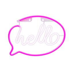 Neon LED-valo HELLO pinkki valkoinen lepakko + USB FLNE15 Forever Light