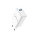Forever TC-07-30AC PD QC laturi 1x USB-C 1x USB 30W valkoinen + USB-C - USB-C kaapeli 60W