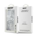 DKNY-suojakuori iPhone 15 Pro Max 6,7":lle DKHCP15XLBNAET, valkoiset HC-nestekimalteet ja kaarilogo.