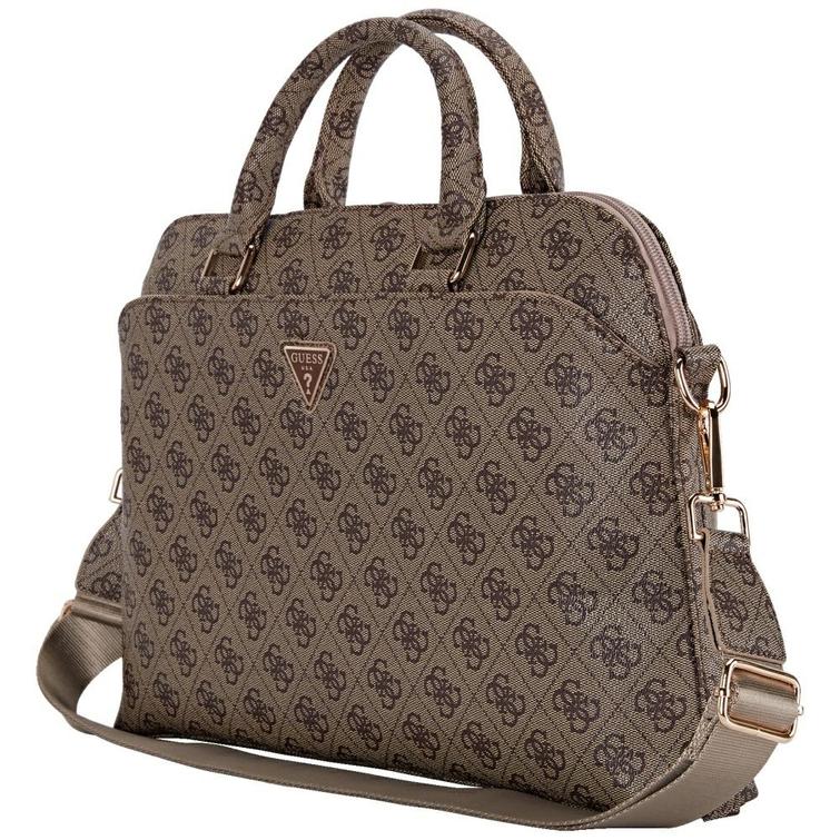 Guess tietokonelaukku 4G vetoketjutaskulla ja kolmiologolla 15" kannettavalle, ruskea