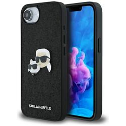 Karl Lagerfeld HC Fixed Glitter K&C Heads Logo Metal Pin -suojakuori iPhone 16e:lle, musta