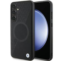 BMW-kotelo Samsung Galaxy S24 Plus -puhelimelle, musta, MagSafe Signature -nahkainen puoliteksturoitu ja py&ouml;re&auml; nahkakotelo