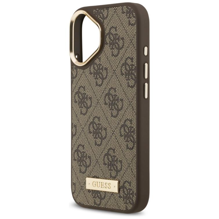 Guess 4G Logo Plate MagSafe case for iPhone 17 brown