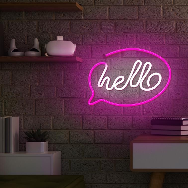 Neon LED-valo HELLO pinkki valkoinen lepakko + USB FLNE15 Forever Light