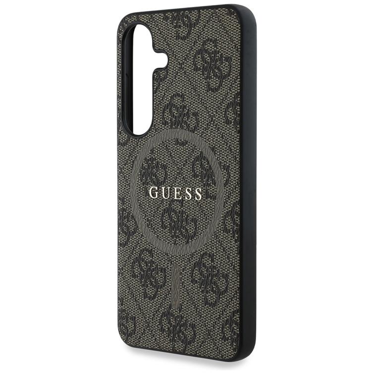 Guess HC Magnetic PU 4G Ring Classic Logo -suojakuori Samsung Galaxy S25:lle, ruskea
