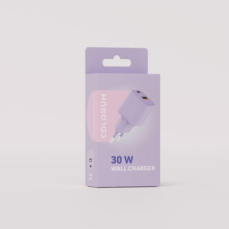 COLORUM-seinälaturi USB-A + USB-C PD 30W CLS30-AC-09 xLavenda